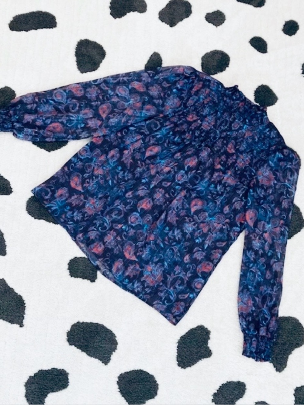 NWT J Joie Size Small Multicolor Purple Blue Paisley Print Smocked Blouse Top